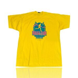 Vintage 1989 Tulsa Run Graphic T-Shirt Yellow Men's XL Short Sleeve